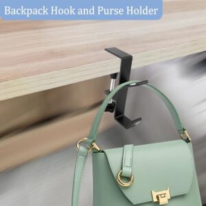 Desk Mount Bag Holder Hook Clamp,On Backpack Hanger Portable Desk Mount Headphones Holder for Reduce Desk Clutter Table Desk Table Hanging Storage (1 Pcs-Double Hook Black)