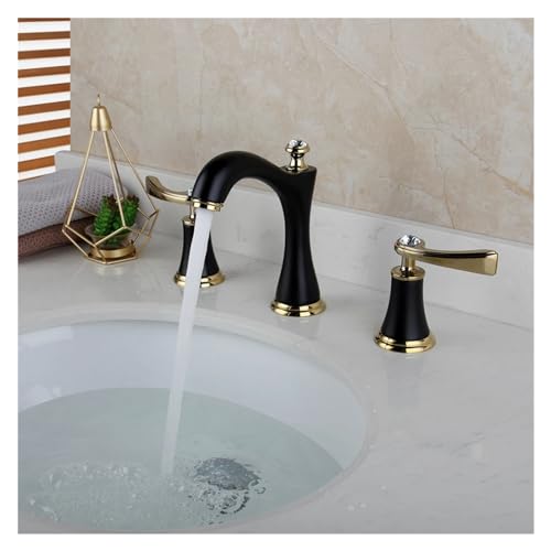 ZOOMLAND Matte Black Gold Bathroom Faucet Base Handle Chrome Plated Brass 3 Piece Bathtub Basin Faucet Taps,Kitchen faucets, BWJ-681