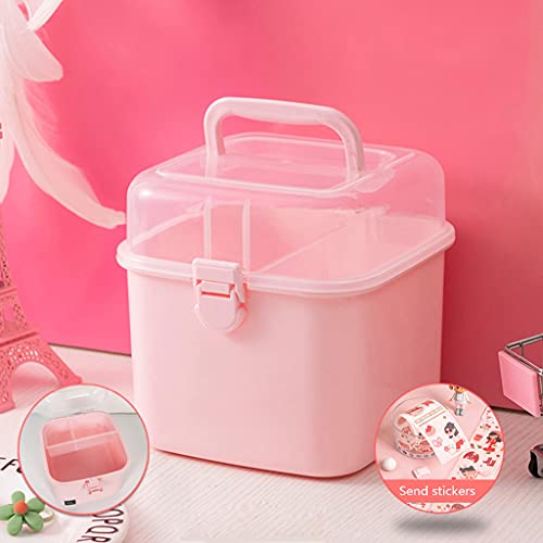 YS0911 For Creative Pink Plastic Storage Box With Handle Multi Layers Kids Children Hair Accessories Container Bin Portable Multipurpose Jewelry Art Crafts Organizer Kids Hair Container