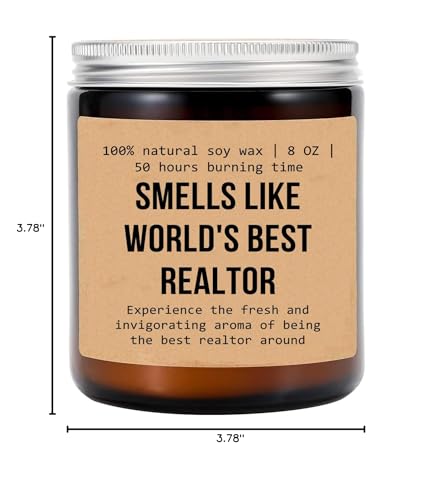 Smells Like World's Best Realtor Candle - Realtor Gift - Gift for Realtor - Real Estate Agent Gift - Salesperson - Glass Candle Jar - Non-Toxic Ingredients