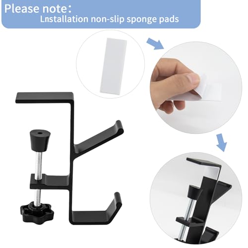 Desk Mount Bag Holder Hook Clamp,On Backpack Hanger Portable Desk Mount Headphones Holder for Reduce Desk Clutter Table Desk Table Hanging Storage (1 Pcs-Double Hook Black)