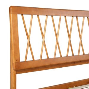 Walker Edison Queen Transitional Geometric X Pattern Headboard Solid Wood Bed, Queen Size, Caramel