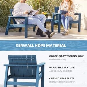 SERWALL Adirondack Chair Set, Includes Adirondack Chairs Set of 4 and 2 Piece Outdoor Side Table- Navy