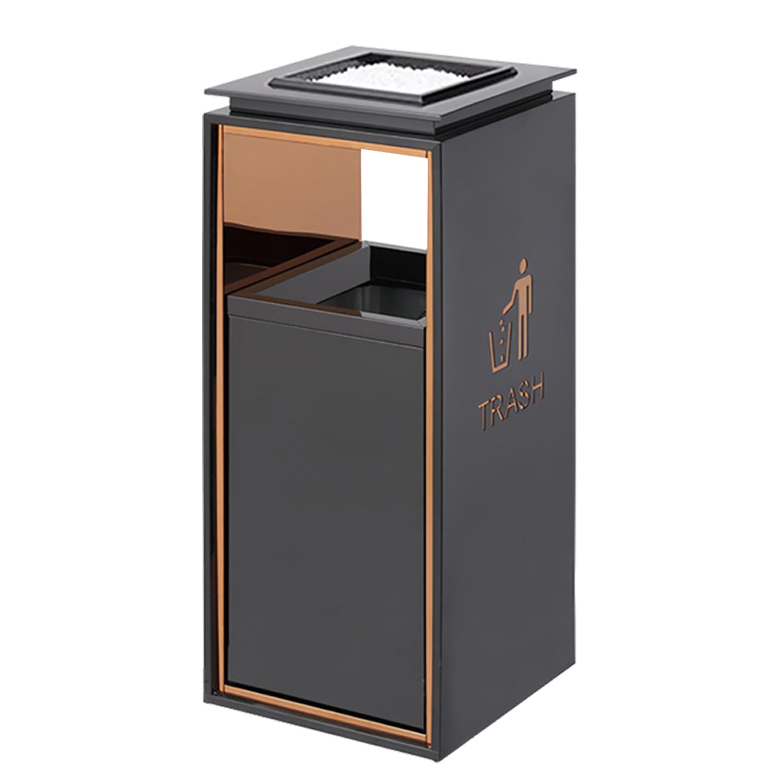 Lvrunben Indoor Outdoor Trash Can, Black-Gold Stainless Steel Commercial Trash Can with Lid,Removable Inner Bucket Trash Bin for Home, Office and Elevator Entrance-13 Gallon