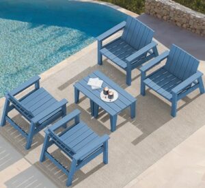 serwall adirondack chair set, includes adirondack chairs set of 4 and 2 piece outdoor side table- navy