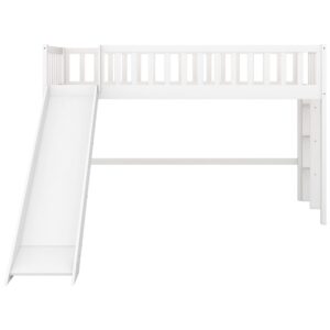 Bellemave Twin Size Low Loft Bed for Kids,Loft Bed with Slide and Ladder,Wood Kids Loft Bed Twin for Girls Boys(White)