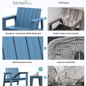 SERWALL Adirondack Chair Set, Includes Adirondack Chairs Set of 4 and 2 Piece Outdoor Side Table- Navy