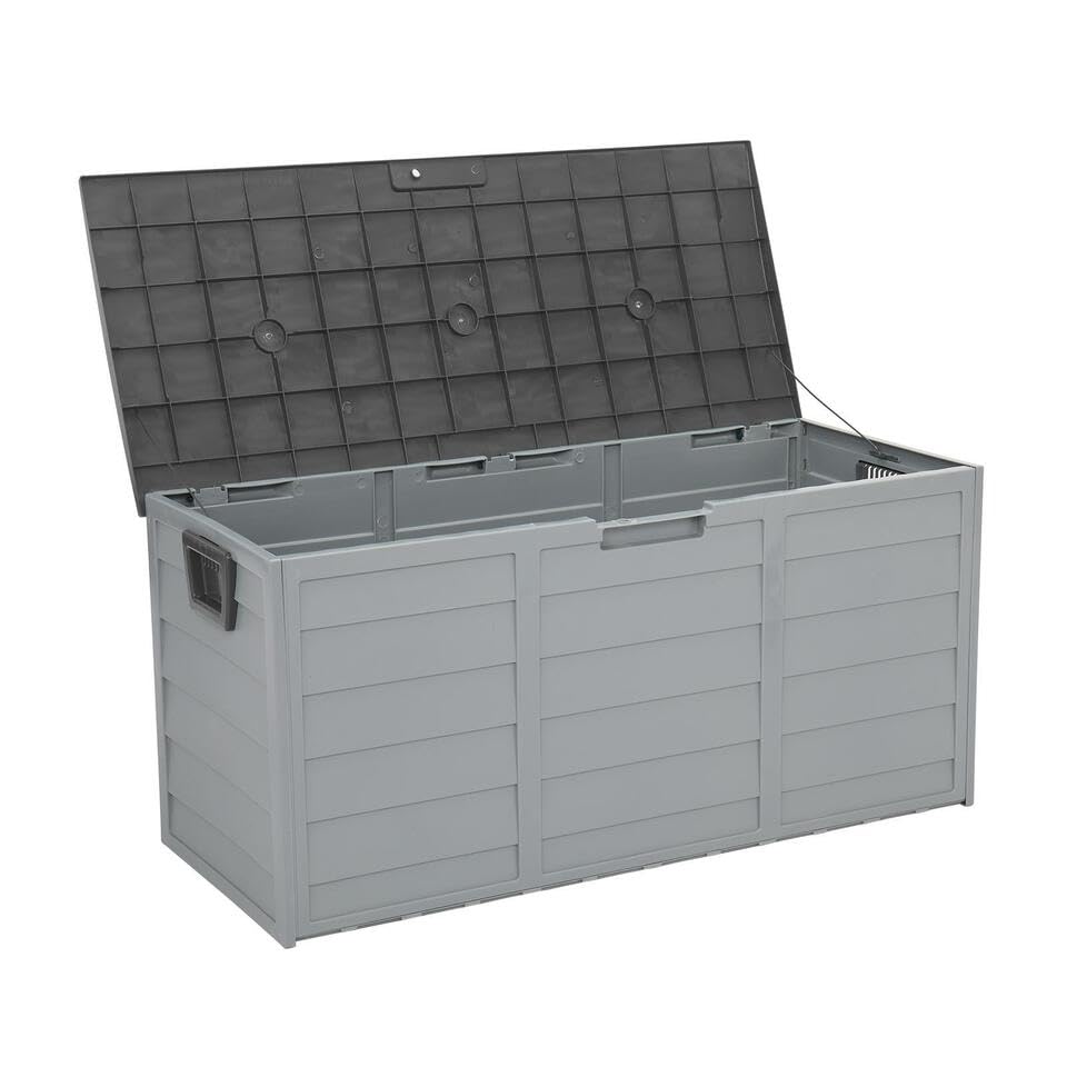 Gerrit All Weather UV Pool Deck Box Storage Shed Bin Backyard Patio Outdoor w/Wheel