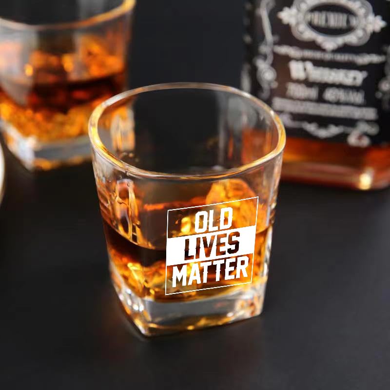 Old Lives Matter Whiskey Glass 8oz | Funny Birthday Gifts Retirement Gifts for Men | Fathers Day Christmas Gifts Gag Gifts for Men | Men Gifts for Birthday Christmas | Dad Gifts Grandpa Gifts