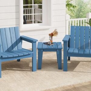 SERWALL Adirondack Chair Set, Includes Adirondack Chairs Set of 4 and 2 Piece Outdoor Side Table- Navy