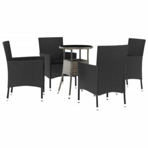 vidaxl 5-piece bistro set - black poly rattan patio furniture with cushions - round table & comfortable armchairs for outdoor/garden