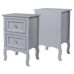 Bonnlo Gray Nightstand Set of 2, Nightstands with 2 Drawers, Bed Side Table/Night Stand, Small Nightstand for Bedroom, Small Spaces, College Dorm, Kids’ Room, Living Room, Wood, 16W x 12D x 24H, Grey