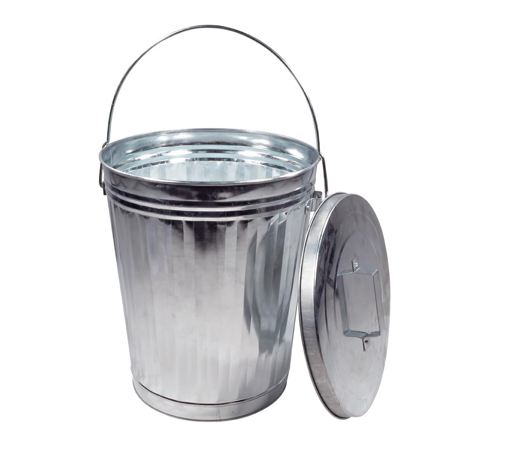 Mytee Products Galvanized Trash Can w/Lid Ideal for Trailers - 6 Gallon Steel Mounted Small Outdoor Garbage Can for Home, Office, Bathroom, Kitchen - Fire and Heat Resistant