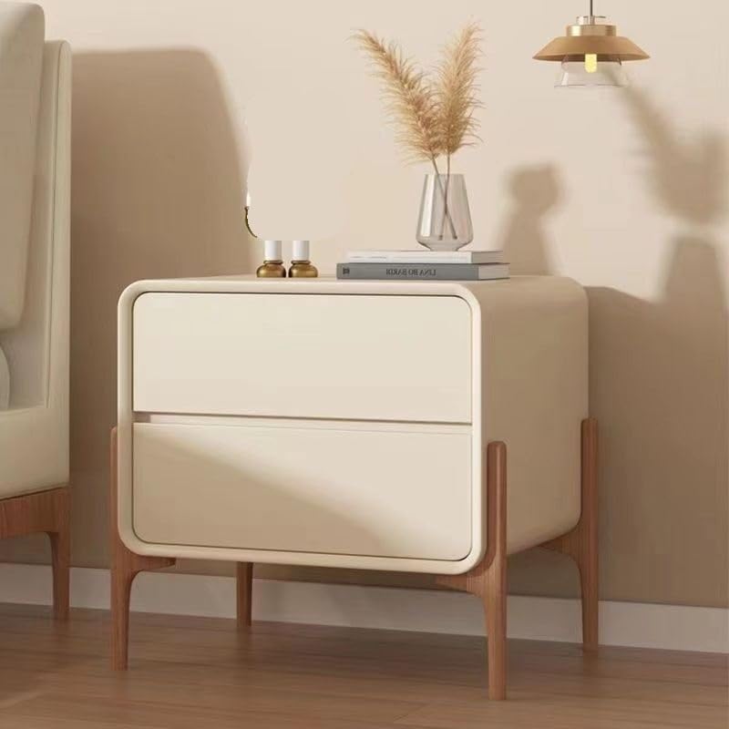 YWSXHS Modern Nightstand with 2 Drawers, Accent Bed Side Table with High Legs, Wooden Bedside Table, Bdeside Table, End Table, for Living Room, Small Space (Color : Cream White, Size : 45cm/17.7in)