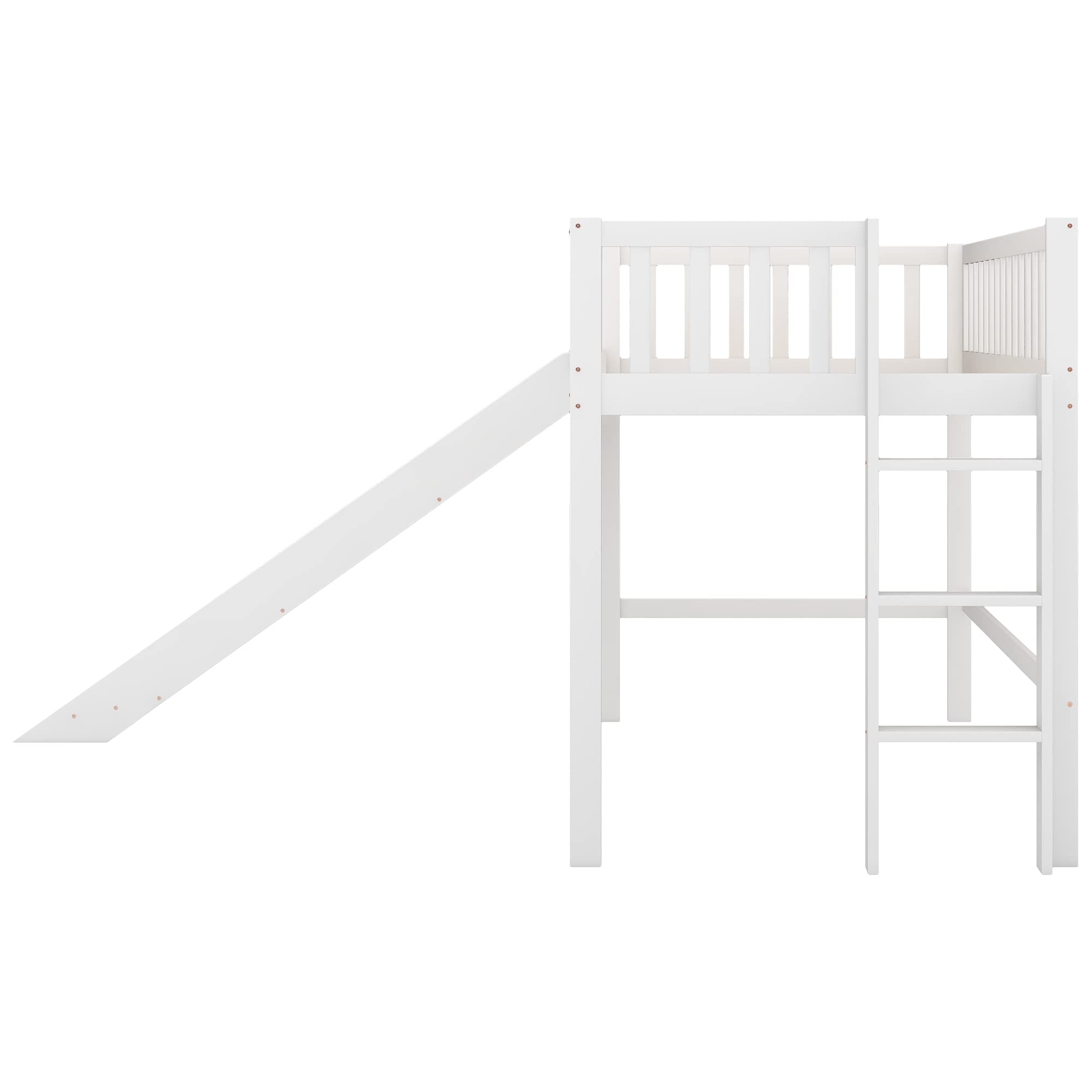 Bellemave Twin Size Low Loft Bed for Kids,Loft Bed with Slide and Ladder,Wood Kids Loft Bed Twin for Girls Boys(White)