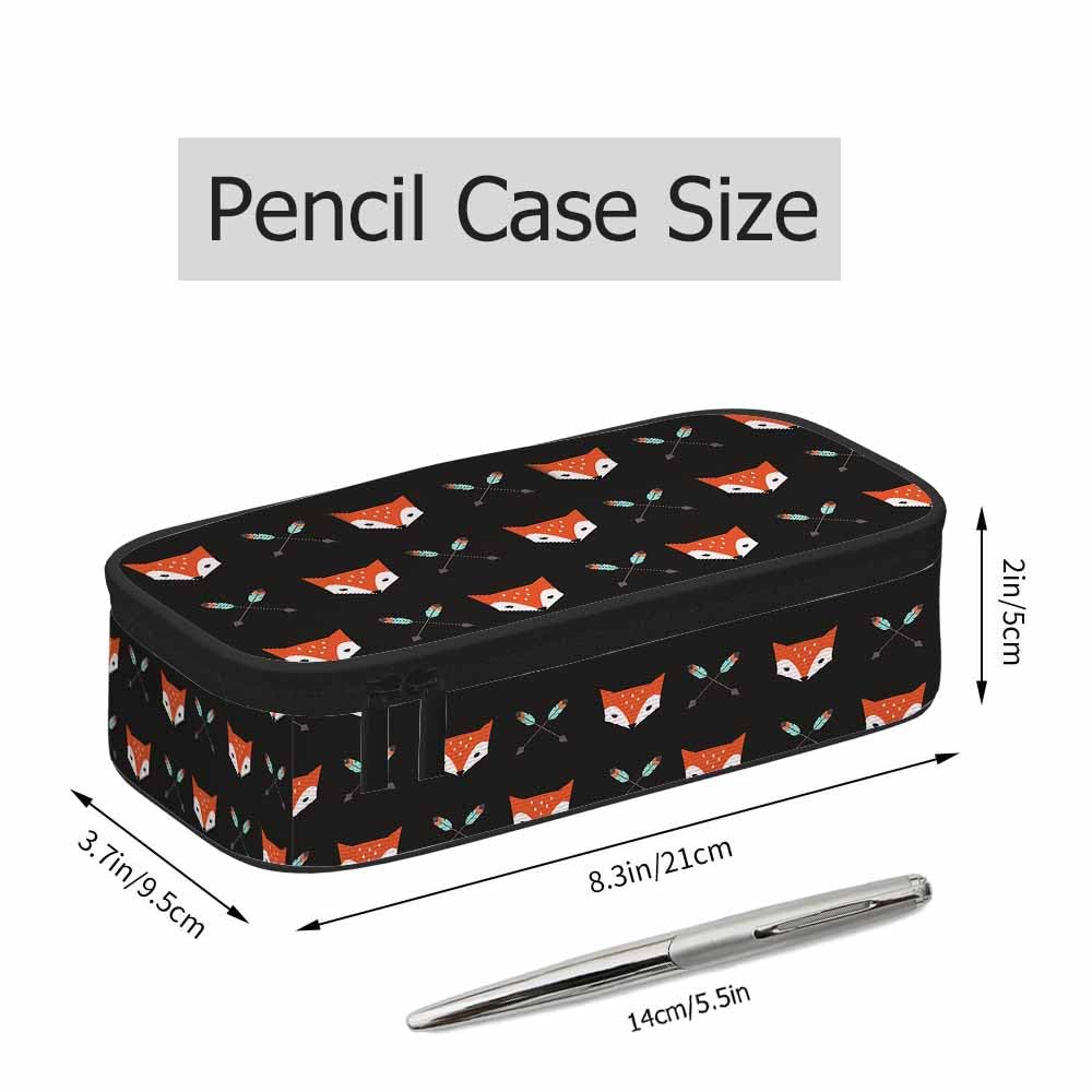 Xuwenz Fox Pencil Holder Bag Feather Arrows Cross Cunning Animal Black Pencil Case College Office School for Teens Boy Girl