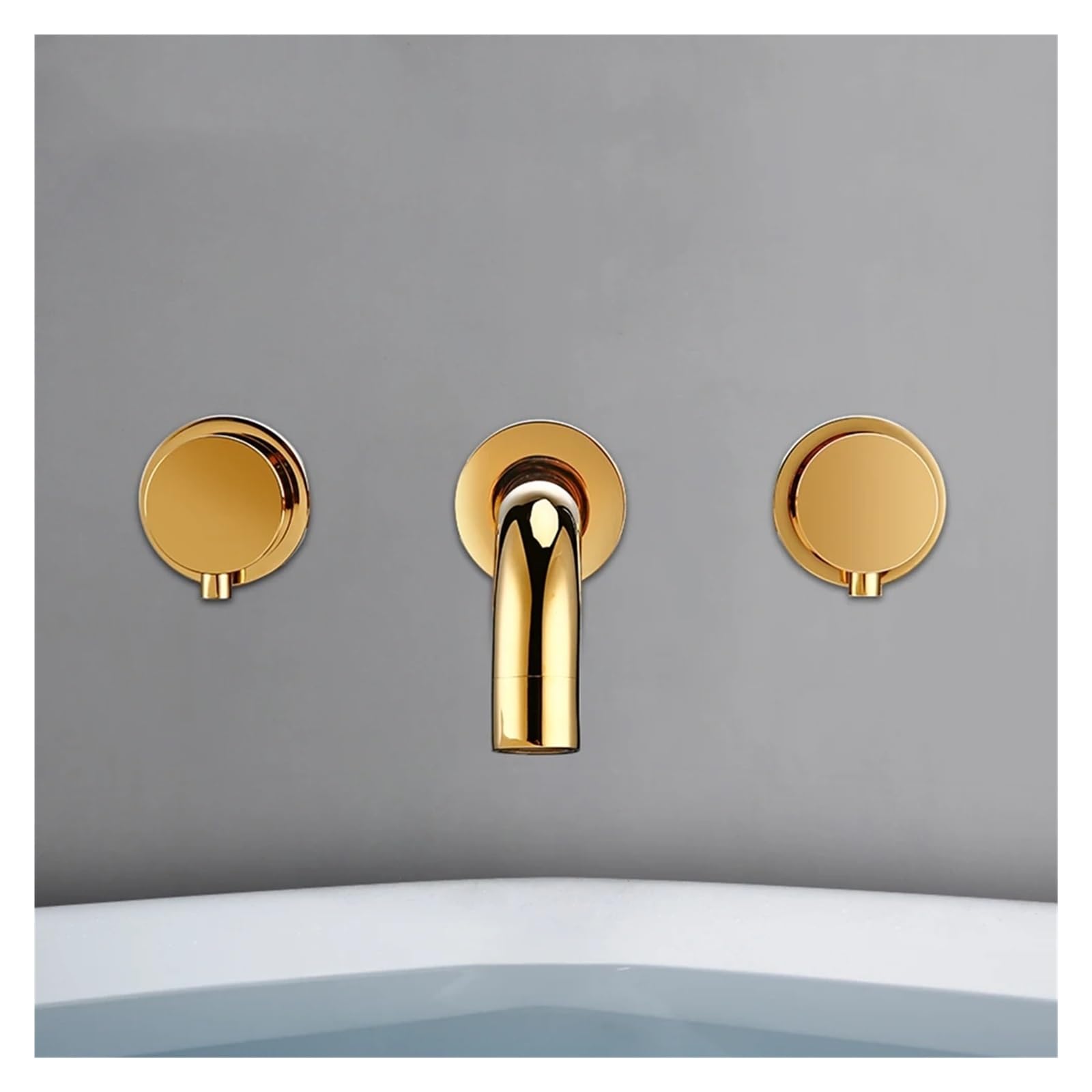 LIANTE Polished Gold Brass Siamese Double Hole Wall Embed Mounted Hot Cold Mixed Waterfall Bathtub Filling Bathroom Faucet,Kitchen Faucet