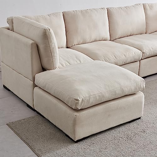 129" U-Shaped Modular Sectional Sofa W/Movable Ottomans, Modern TV Couch Comfortable Down Feather Fill L/U Free Combined Deep Seat Corner Sofa&Couch with Reversible Chaise for Living Room