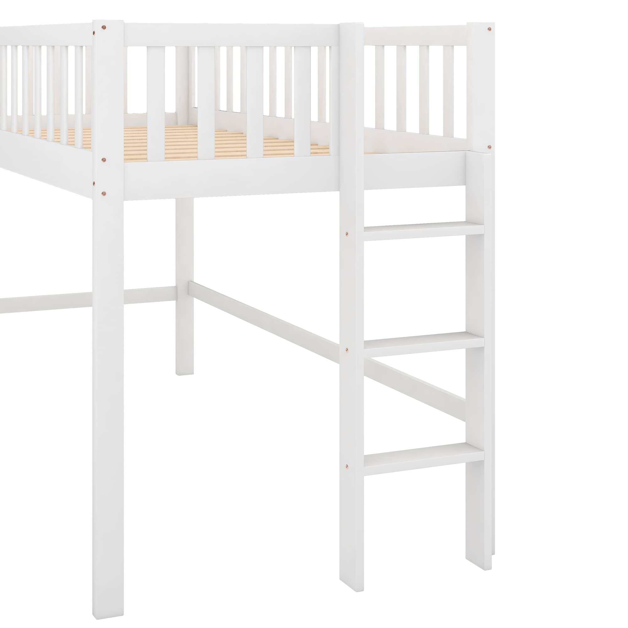 Bellemave Twin Size Low Loft Bed for Kids,Loft Bed with Slide and Ladder,Wood Kids Loft Bed Twin for Girls Boys(White)