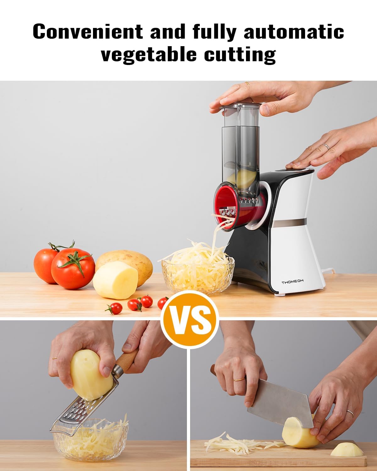 Electric Cheese Grater Salad Shooter,5-In-1 Electric Slicer For Home Kitchen,One-Touch Easy Control,With Safety Push Bar Cheese Grater Electric For Zucchini,Cheese,Vegetables And Smoothie