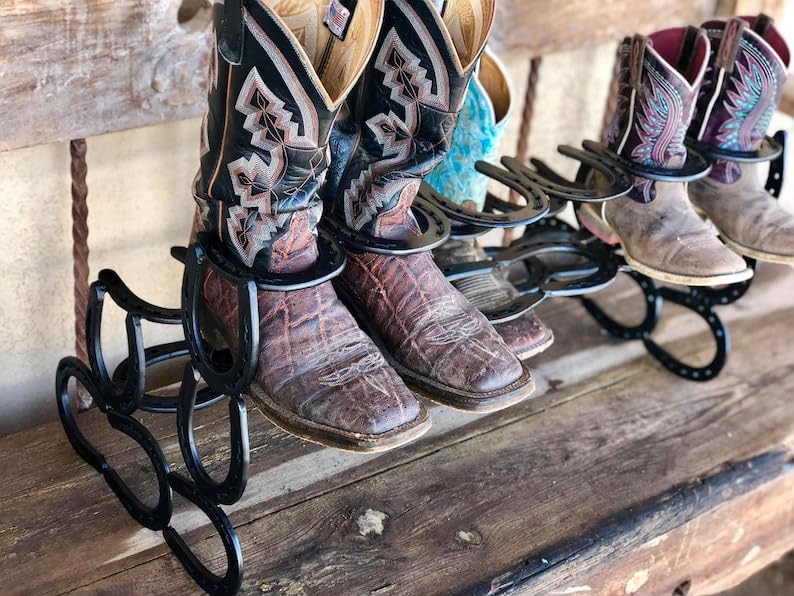 VOFMK Boot Rack, 6 Pairs of Boots, Horseshoe Decor, Horseshoe Art, Boot Holder, Shoe Organizer, Cowboy Boot Rack, Gift for her or him