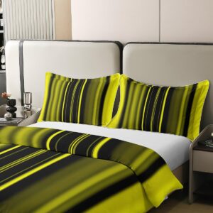 Feelyou Yellow Balck Duvet Cover 100% Cotton Abstract Art Bedding Set for Kids Boys Girls Room Decor Stripes Ombre Comforter Cover Set Queen Size Modern Striped Art Bedspread Cover 3Pcs Zipper