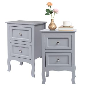 bonnlo gray nightstand set of 2, nightstands with 2 drawers, bed side table/night stand, small nightstand for bedroom, small spaces, college dorm, kids’ room, living room, wood, 16w x 12d x 24h, grey