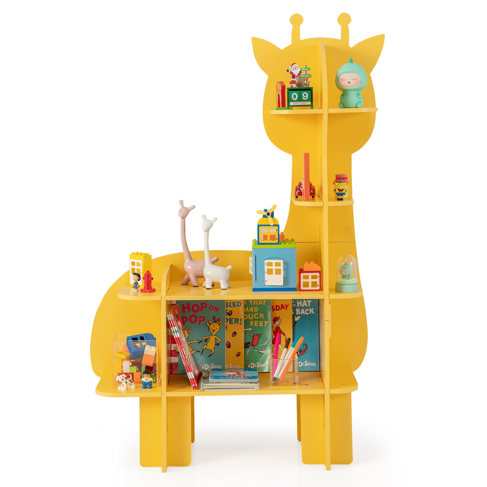 Costzon Giraffe Kids Bookshelf, 4-Tier Toddler Montessori Shelf Book Rack, Toy and Book Storage for Kids, Wooden Children’s Bookcase, Toy Storage Organizer for Kids Room, Playroom, Nursery