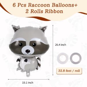 Raccoon Balloons, 6 Pcs Cute Raccoon Foil Balloons, Cartoon Myalr Raccoon Balloons for Woodland Animal Themed Party Camping Birthday Baby Shower