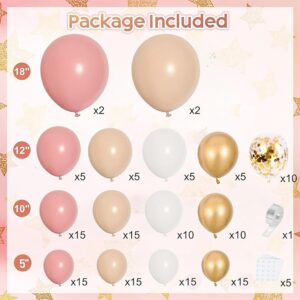 Dusty Pink Blush Balloon Arch Kit, Retro Pink Nude Matte White Metallic Gold Balloons and Gold Confetti Balloons for Boho Engagement Wedding Bridal Shower Birthday Baby Shower Decorations…