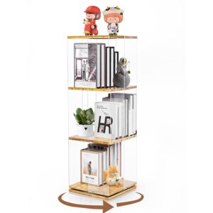 uyoyous rotating bookshelf 360 degree revolving bookcase 3 tier spinning bookshelf display with clear acrylic windows floor standing bookcase storage rack for playroom, bedroom, living room