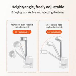 Generic Lazy Hair Dryer Bracket Hands-Free Hair Dryer Holder Adjustable, Bathroom Wall Mount Blow Dryer Holder with Cable Hanger, Firmly Installed on The Wall or Mirror Easy Installation White