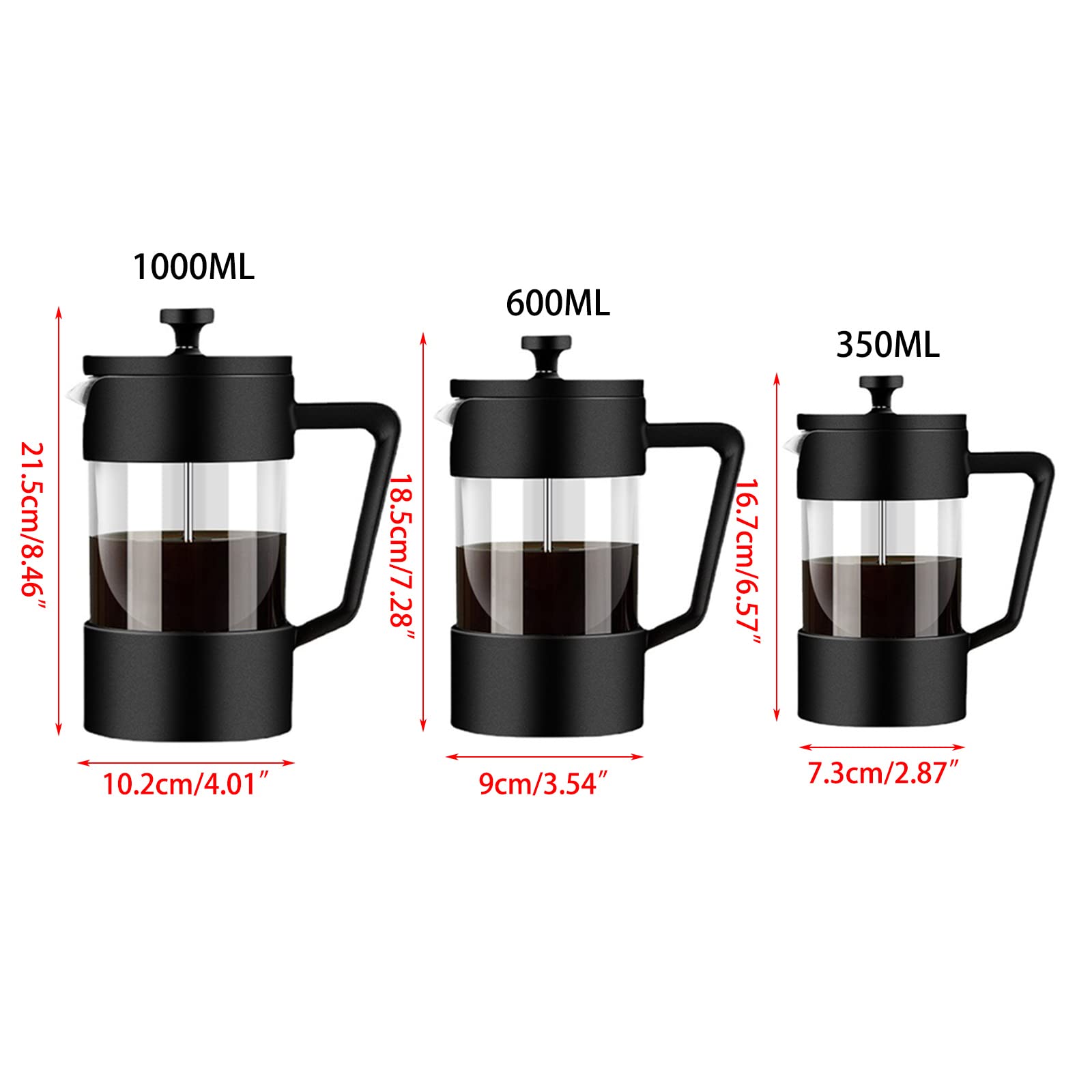 350/600/1000ml Thickened Glass Coffee Press- Espresso- Plastic Coffee Tea Maker Coffee Hand-Made Frothed Milk Press Pressure