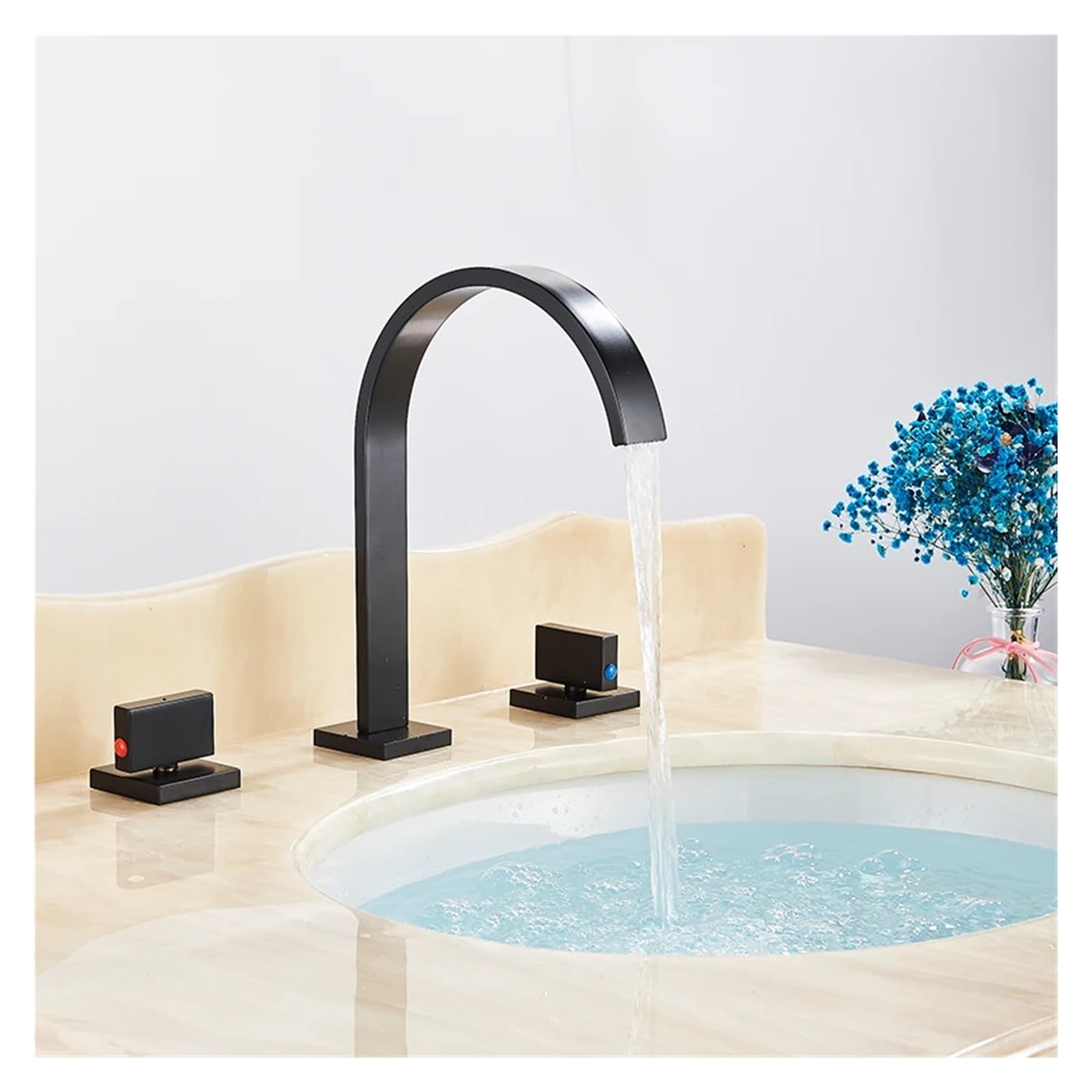 LIANTE Black Bathroom Waterfall Faucet Brass Basin Faucet Tap Hot and Cold Water Double Control Basin Gold Color Bathtub Faucet,Kitchen Faucet