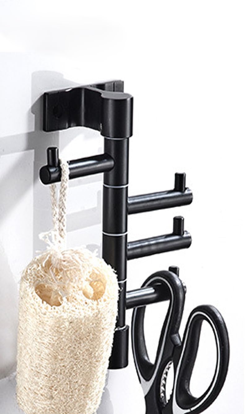 Generic Metal Vertical Hooks Rack with 3 Rotatable Arms Black Swivel Towel Hook for Bathroom Kitchen Towel Item Storage Swivel Towel Rack Wall Mounted for Bathroom Accessories