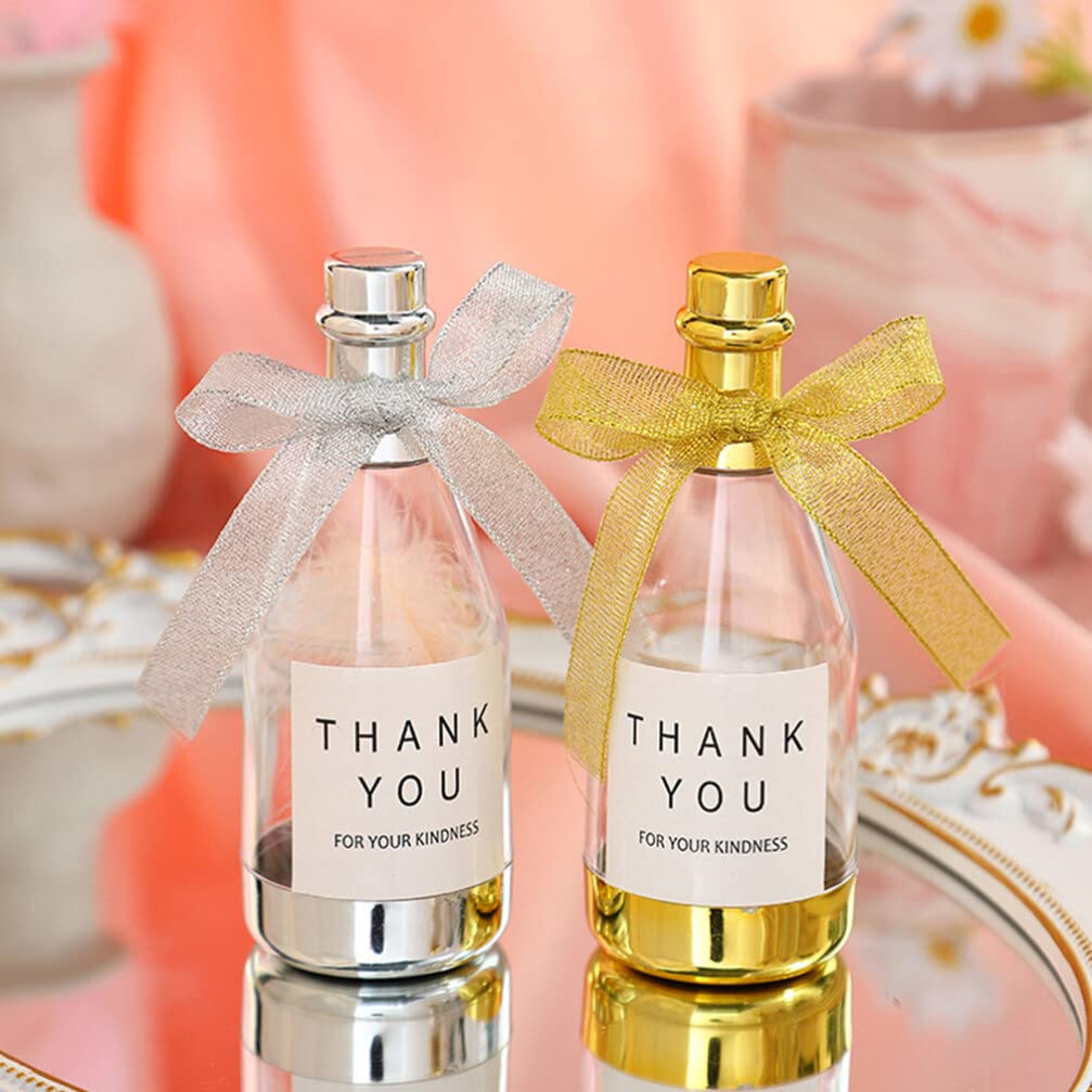 TOYANDONA 20Pcs Metallic Bottle Container Mini Bottle Shaped Candy Jars Wedding Candy Box Bridal Shower Favors Plastic Wine Containers Golden