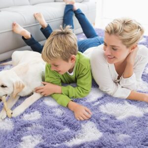 Litopyo Fluffy Bedroom Rug Carpet, 6x9 Ft Shaggy Area Rugs for Living Room, Kids Girls Room Rug, Non-Slip Indoor Plush Rug for Baby Boys Cute Nursery Rug Home Decor, Purple and White Rug