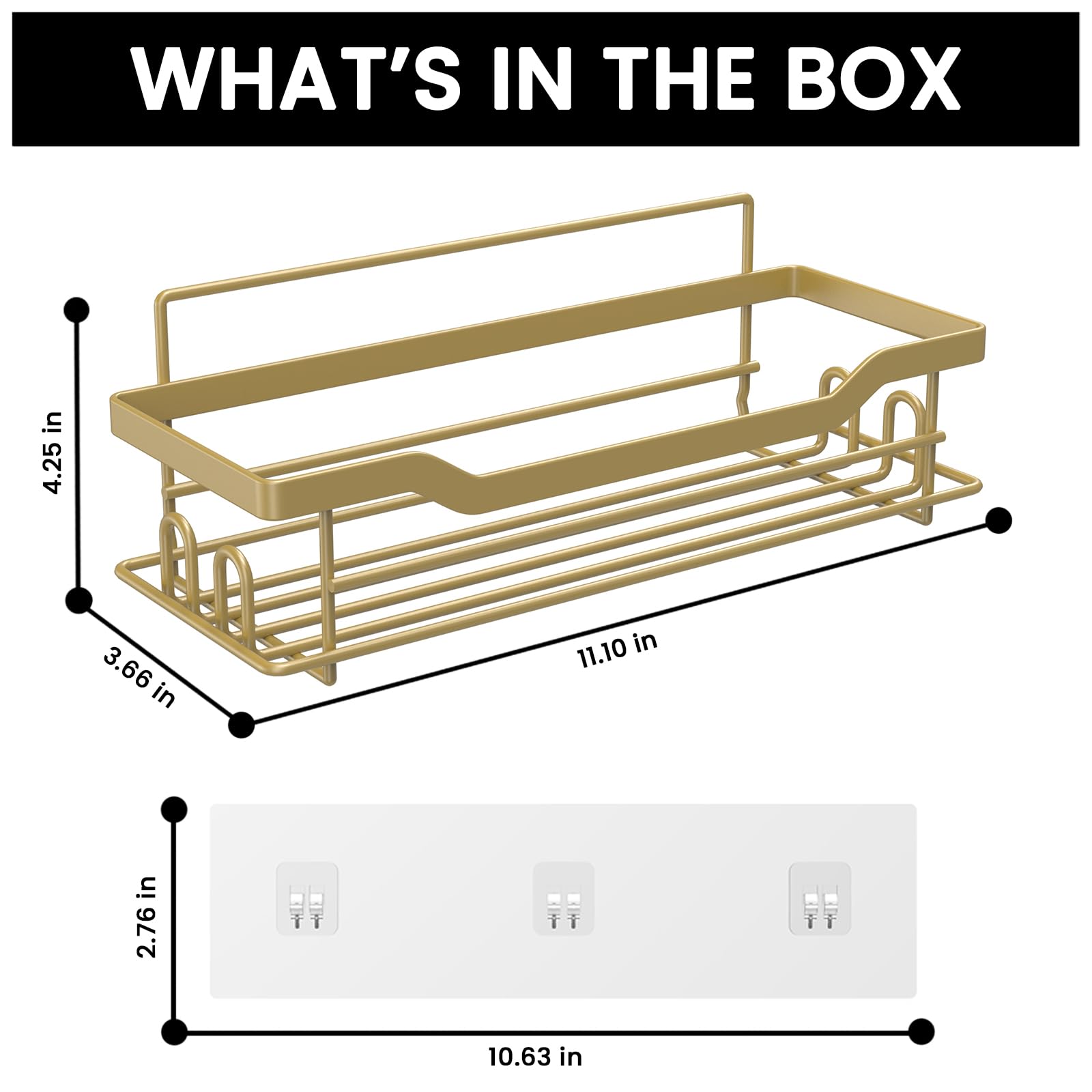BATHDESIGN Shower Caddy Adhesive, Bathroom Shower Organizer, Shower Shelves for Inside Shower, No Drilling Wall Mounted Shower Storage for Inside Shower, Matte Gold