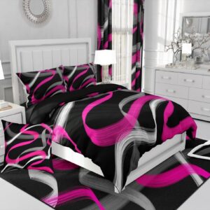 Feelyou Hot Pink Grey Black Living Room Rugs for Kids Boys Girls Stripes Accent Rug Area Rug 5x7 Geometric Indoor Floor Mat Decor Modern Striped Art Decorative Rug Abstract