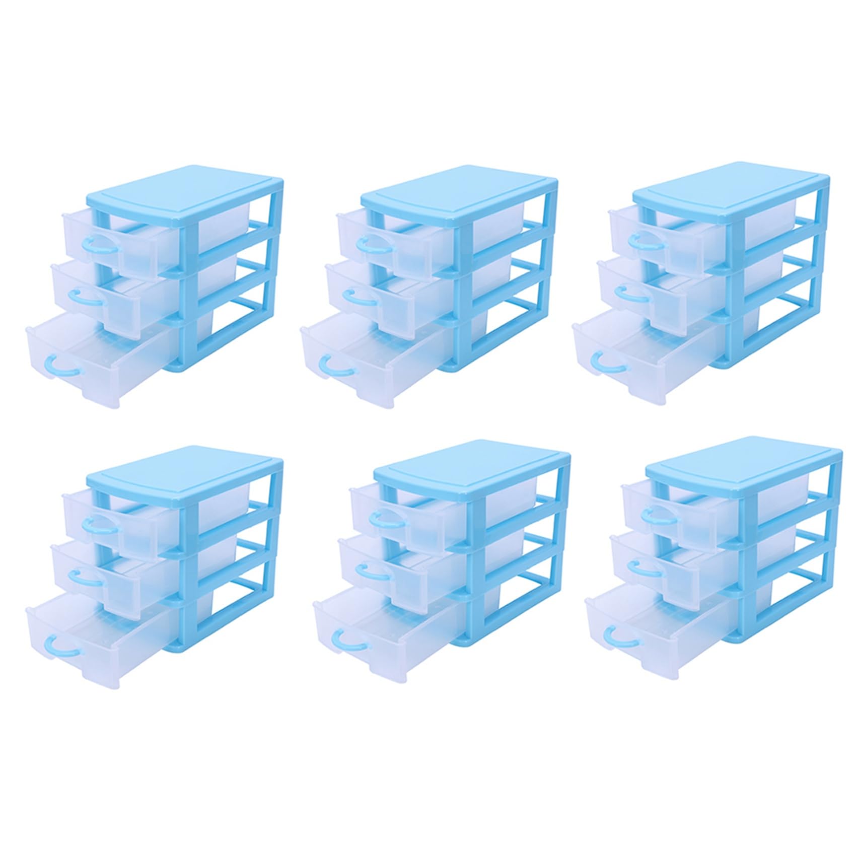 Baglaum 6X Mini Translucent Drawer Type Plastic Storage Box（Blue 3 Layers）