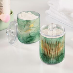 GOODOLD Green Alcohol Ink Qtip Holder 2 Pack - 10 Oz Clear Plastic Apothecary Jar Set for Bathroom Organization - Versatile Canister Storage for Cotton Balls, Swabs, Rounds