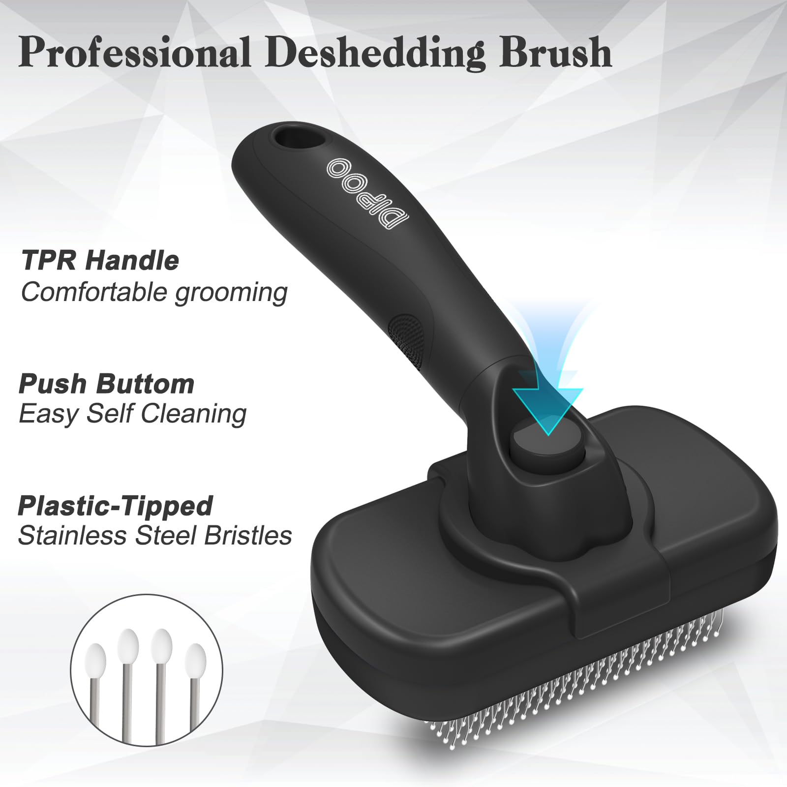 Dipoo Self Cleaning Shedding Brush - Skin Friendly Grooming Tool for Dogs, Cats, and Puppies, Deshedding and Hair Removal for Long and Short Haired Pets, Black