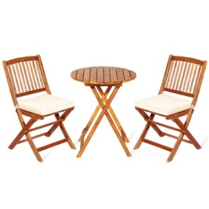 generic vcjta 3 piece folding acacia wood bistro set with cushions for patio conversations outdoor furniture, wooden, e385022938355