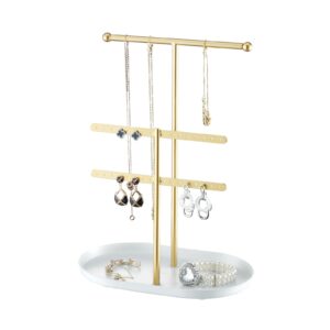 elegant jewelry holder organizer 2-tier display storage stand for earrings necklaces with ring tray spacious and durable, easy to assemble & gold