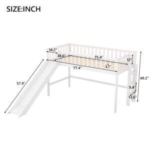 Bellemave Twin Size Low Loft Bed for Kids,Loft Bed with Slide and Ladder,Wood Kids Loft Bed Twin for Girls Boys(White)