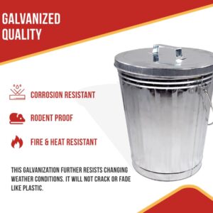 Mytee Products Galvanized Trash Can w/Lid Ideal for Trailers - 6 Gallon Steel Mounted Small Outdoor Garbage Can for Home, Office, Bathroom, Kitchen - Fire and Heat Resistant