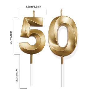 50th Birthday Candles Number 50 Candles Champagne Gold Happy Birthday Candles for Cake 3D Design Cake Topper Decoration for Birthday Party Anniversary Wedding Celebration Cake Decorations