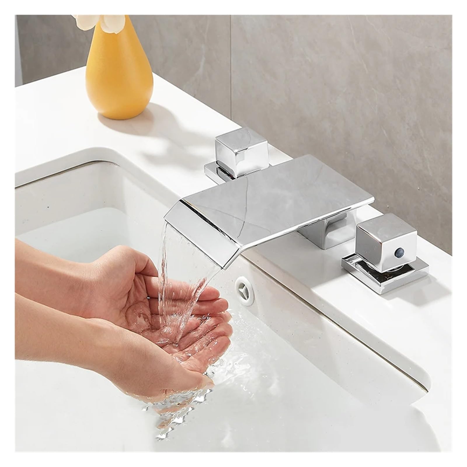 LIANTE Copper Body Stainless Steel Bathtub Chrome Bottom Plate Waterfall Style Wash Basin Y Bathtub Faucet Cold and Hot Water Outlet,Kitchen Faucet, Silver, WJ5520