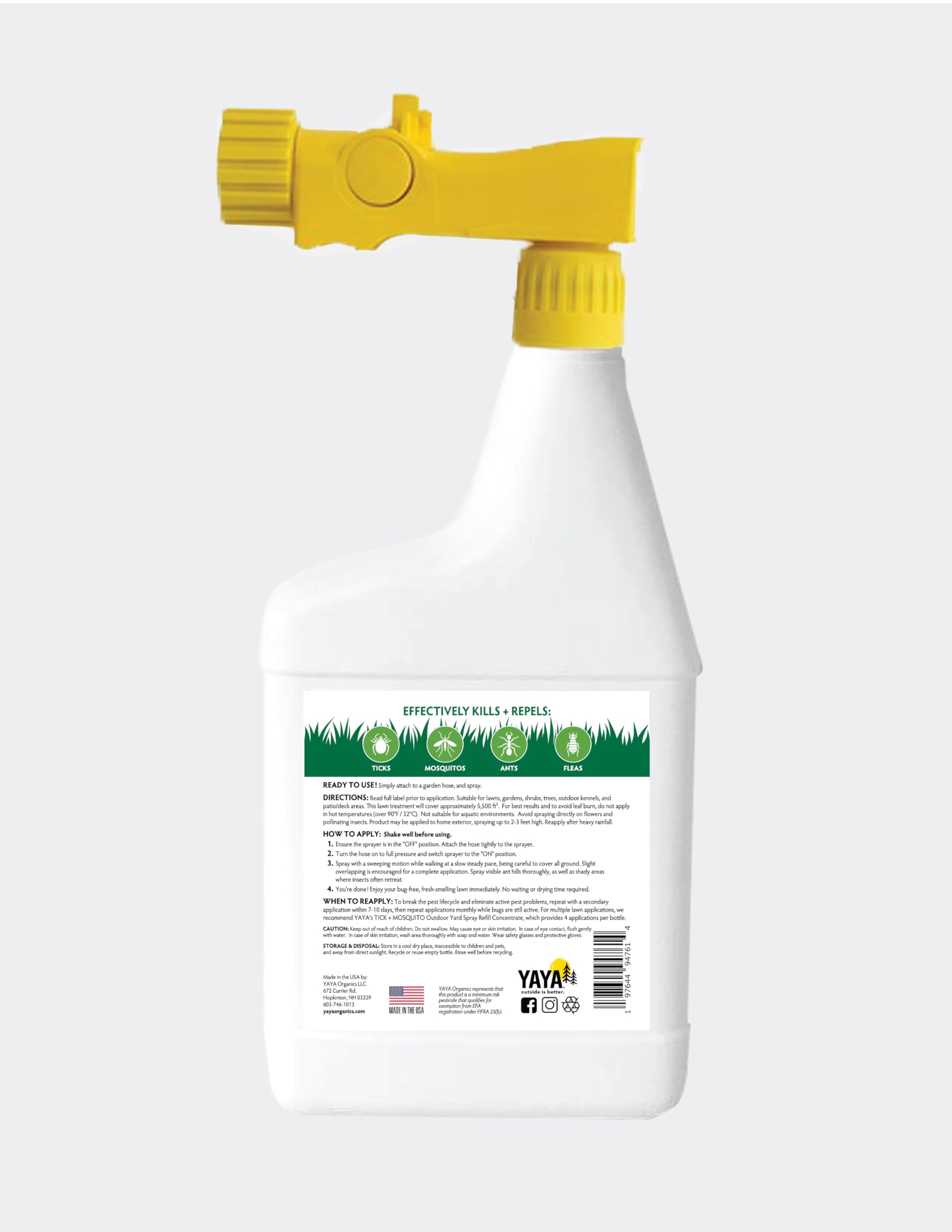 Ready-to-Use Tick + Mosquito Outdoor Yard Spray – Made with Essential Oils, Plant-Derived, Easy Do-It-Yourself Treatment, Safe to Use Around Kids, Pets and Plants – 32 oz