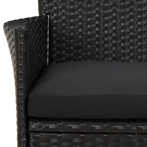 vidaXL 5-Piece Bistro Set - Black Poly Rattan Patio Furniture with Cushions - Round Table & Comfortable Armchairs for Outdoor/Garden